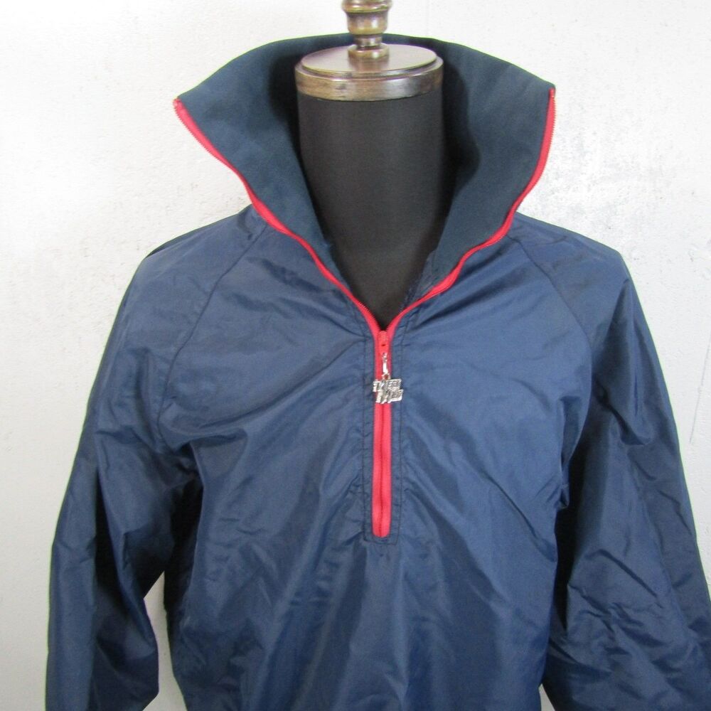 Vintage WEST WIND Men's M Navy Blue Red Half Zip Pullover Windbreaker Jacket 70s